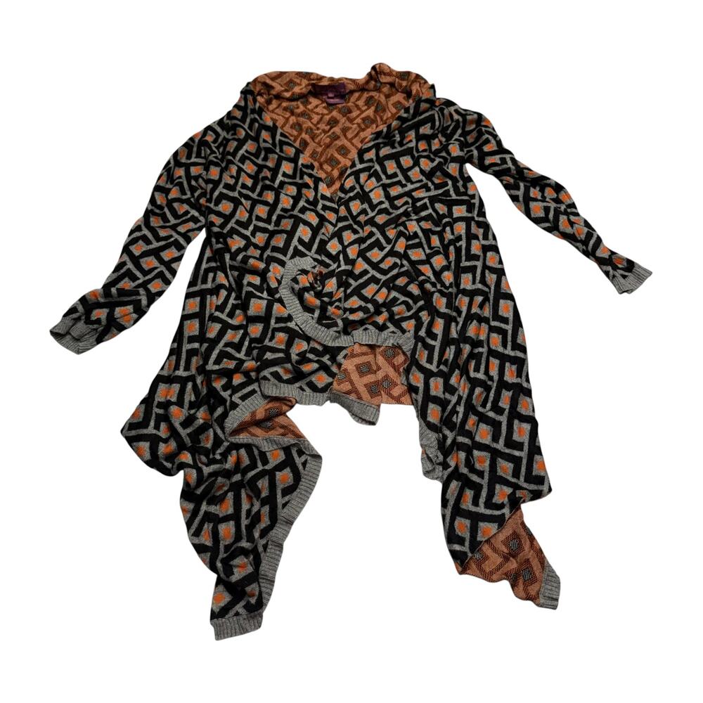 Sweet Sinnammon L Geometric Waterfall Open Cardigan Gray Orange - Picture 1 of 7